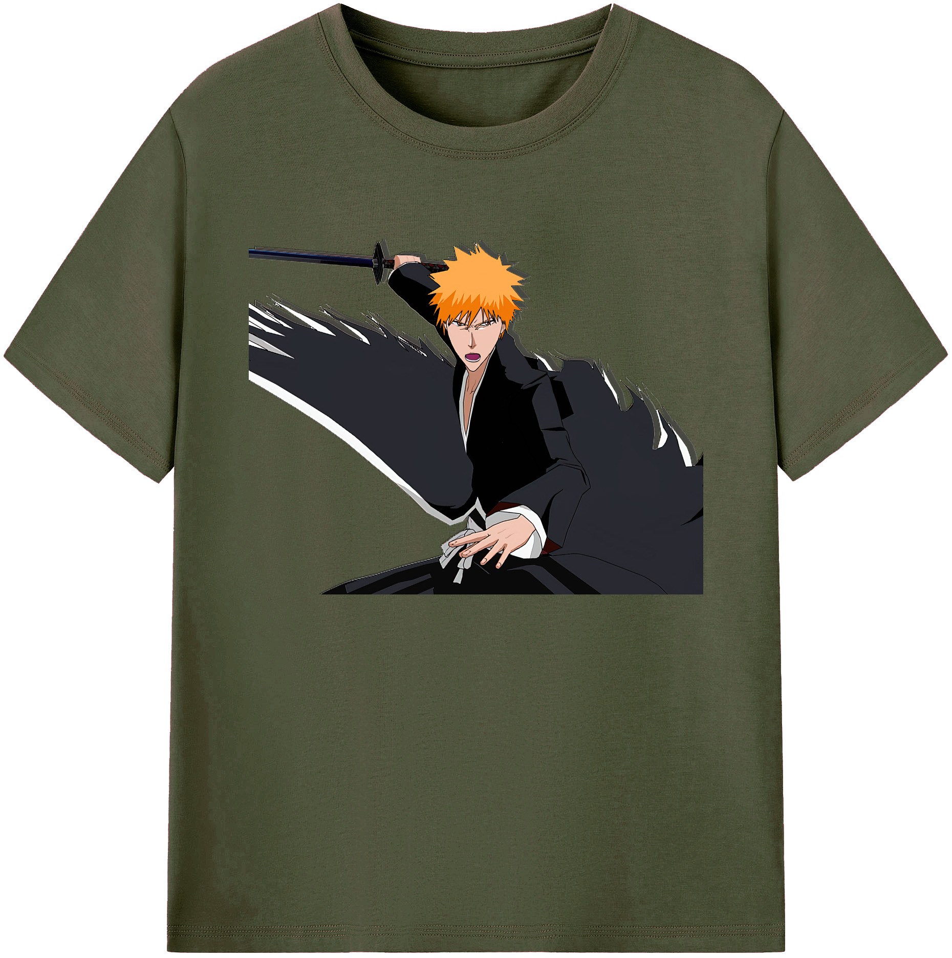 （画像用） ブリーチ 黒崎一護（くろさき いちご）BLEACH Kurosaki Ichigo 綿100％ メンズ半袖Tシャツ｜肌触りやわらか＆通気性